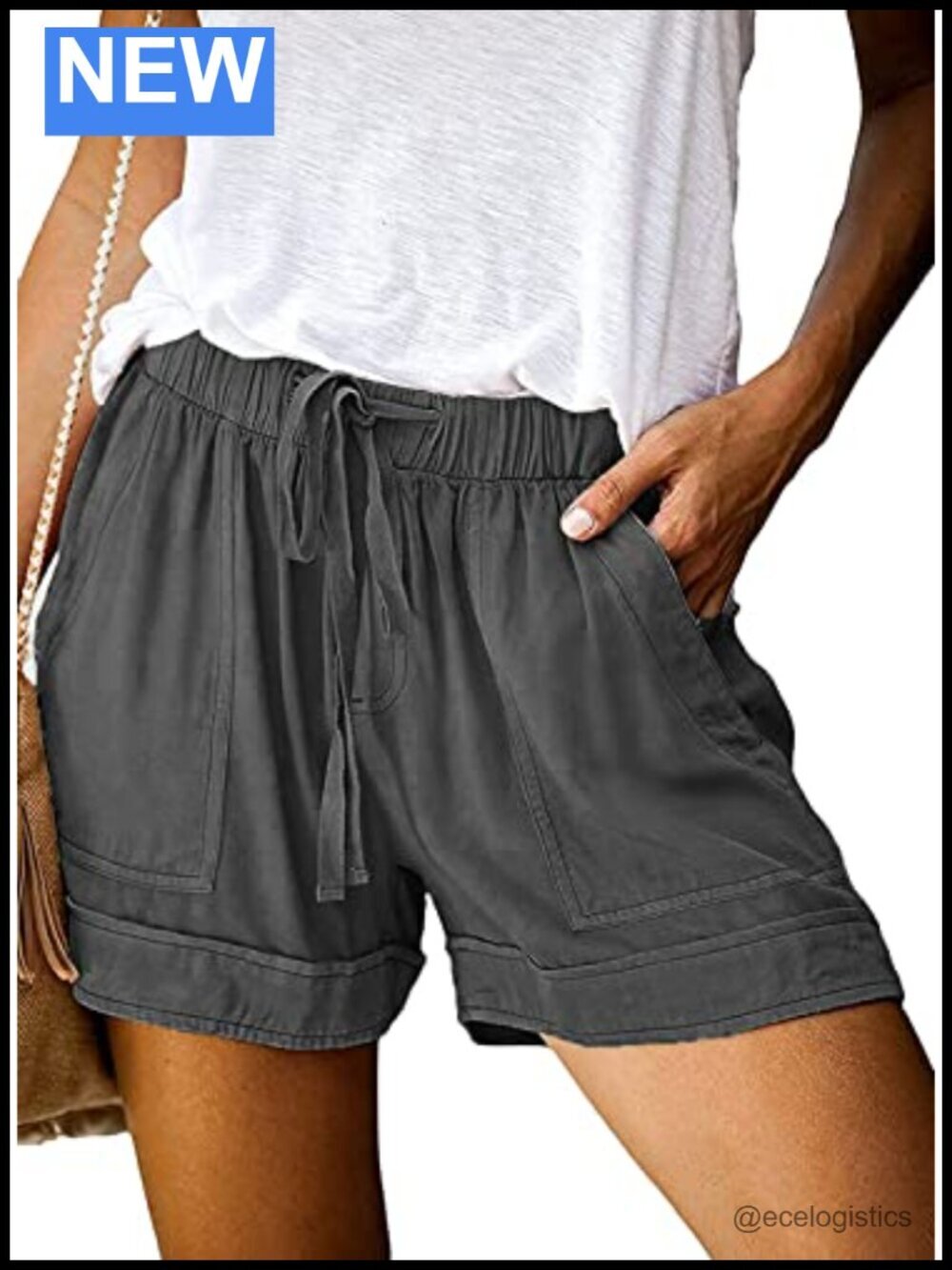Drawstring Elastic Waist Casual Shorts with Pockets
